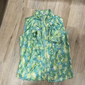 Green and Blue Sleeveless Women's Top - button down